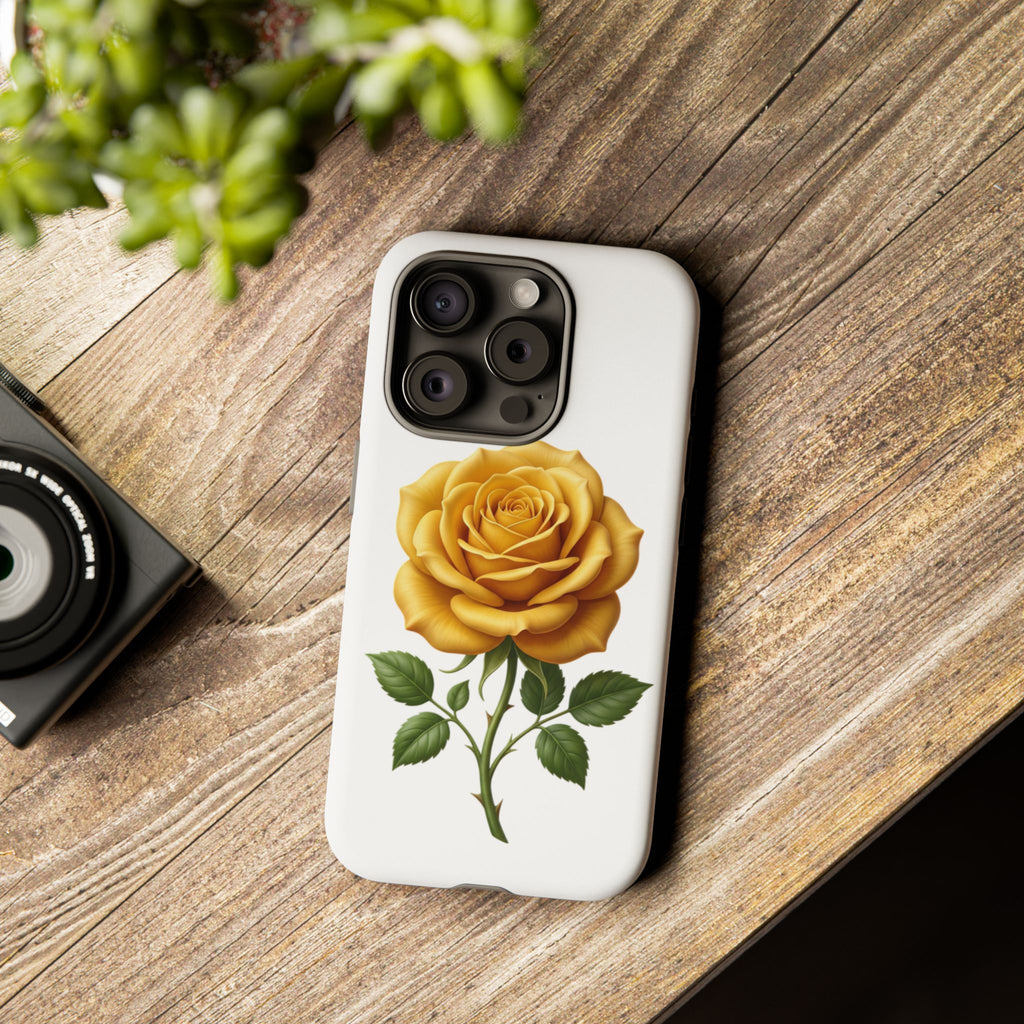 Yellow Rose Phone Case — Vintage Floral Tough Protective Cover
