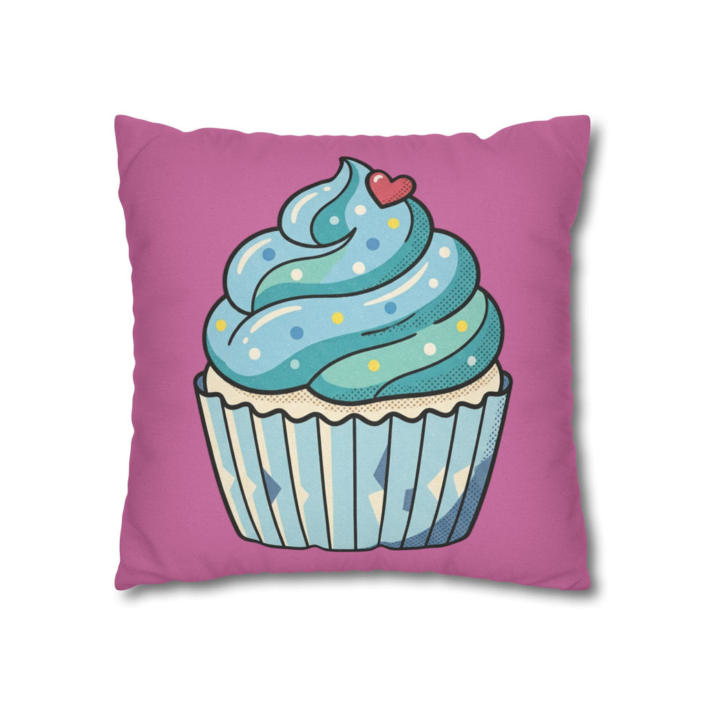 Cupcake Pillowcase — Cute Blue Frosting Decorative Throw Pillow- Light Pink
