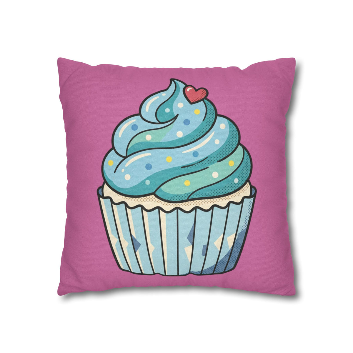 Cupcake Pillowcase — Cute Blue Frosting Decorative Throw Pillow- Light Pink