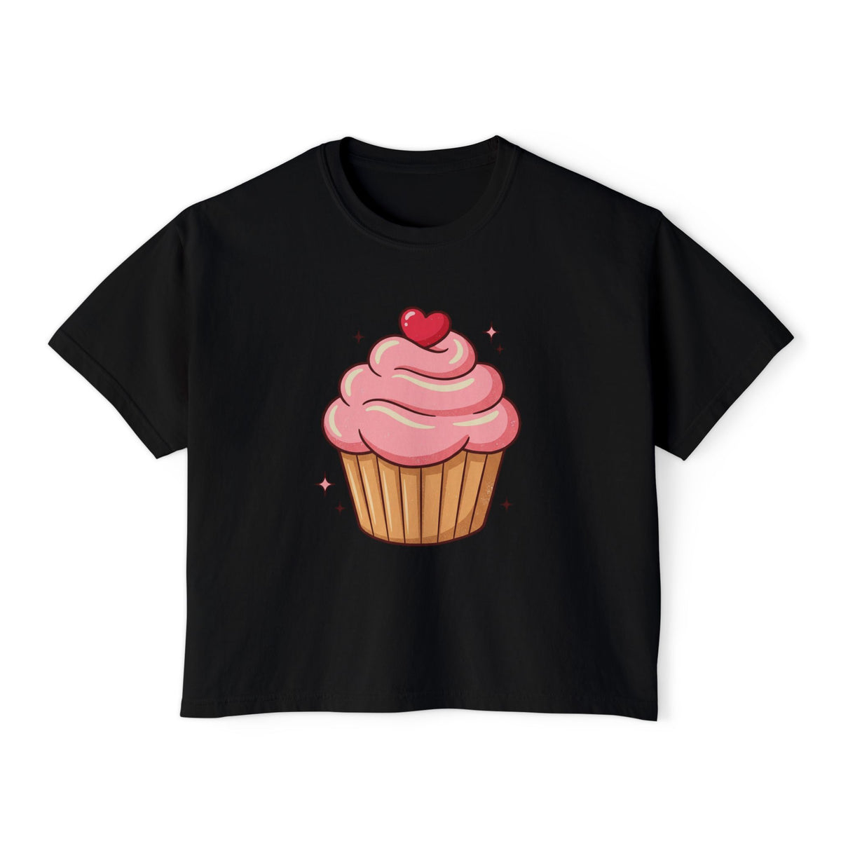 Cupcake Graphic Boxy Tee — Cute Pink Dessert Shirt for Women