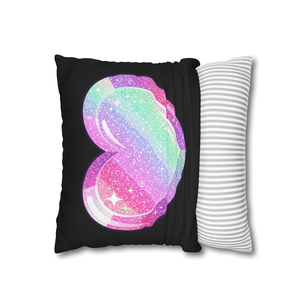 Pastel Glitter Heart Pillowcase Spun Polyester Square Pillowcase- Black