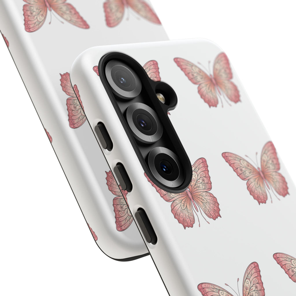 Pink Butterfly Tough Phone Case — Floral Pattern Protective Cover