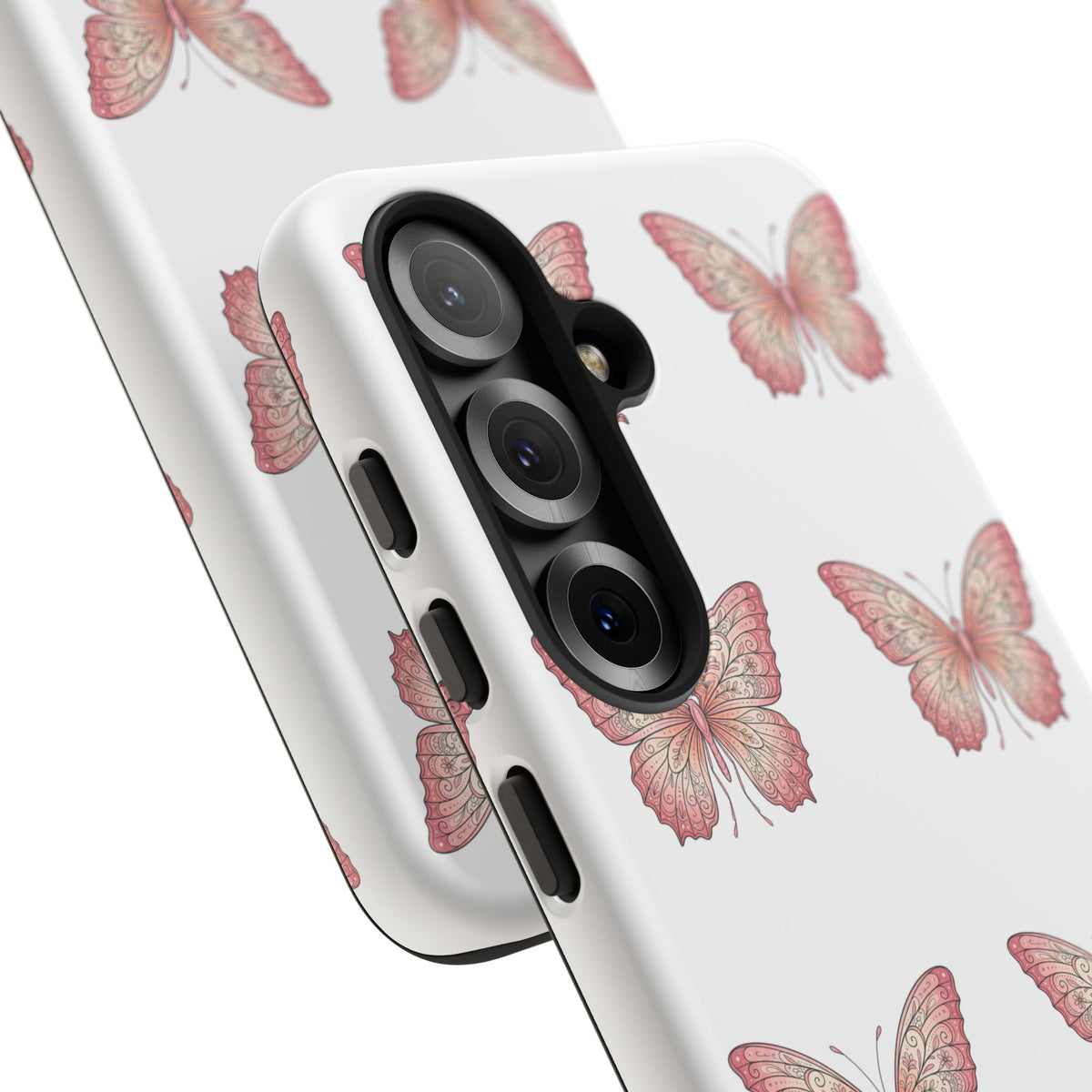 Pink Butterfly Tough Phone Case — Floral Pattern Protective Cover