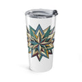 20oz Starburst Geometric Tumbler — Insulated Travel Cup with Teal & Gold Tribal Mandala- White