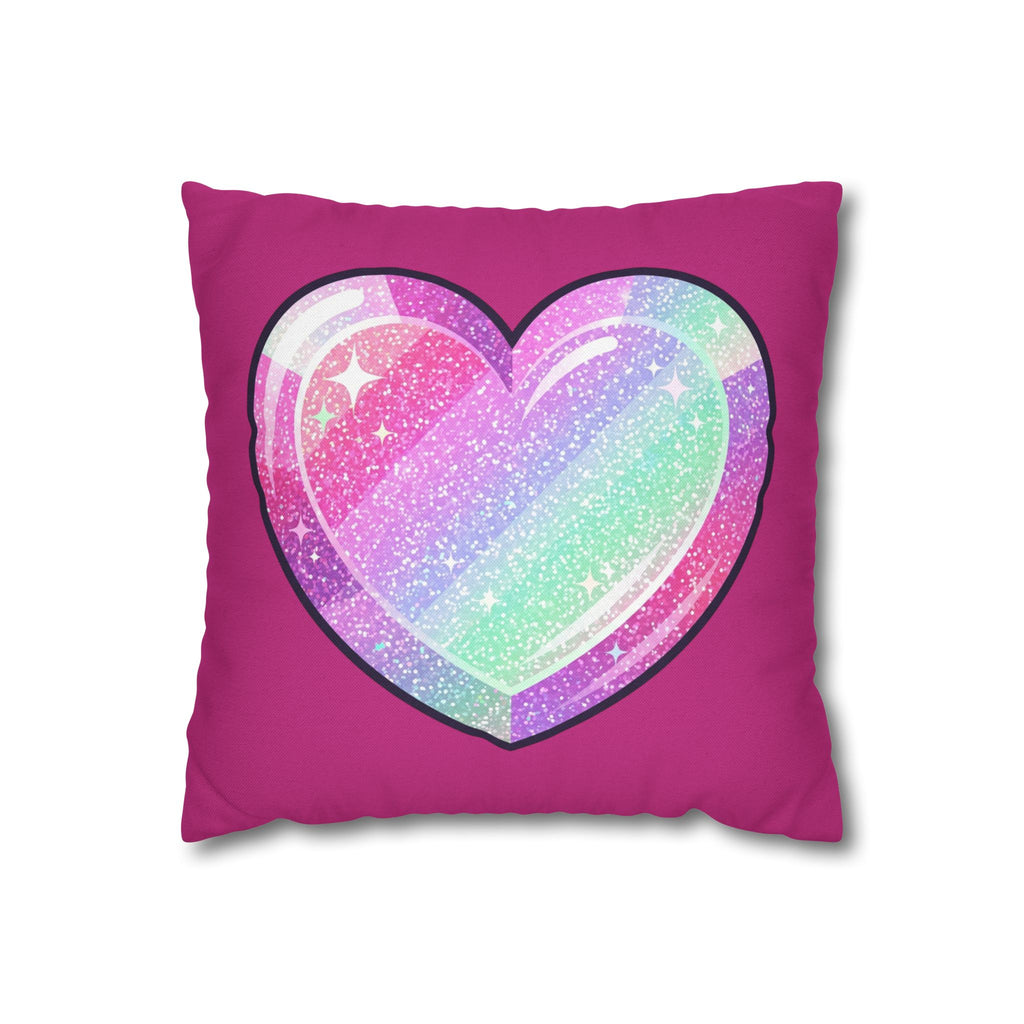 Pastel Glitter Heart Pillowcase Spun Polyester Square Pillowcase- Magenta