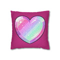 Pastel Glitter Heart Pillowcase Spun Polyester Square Pillowcase- Magenta