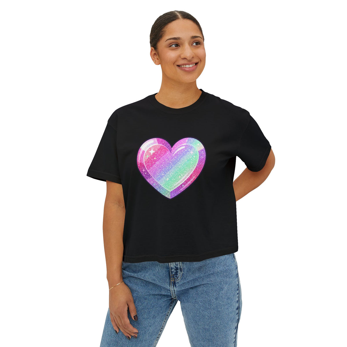 Pastel Glitter Heart Women's Boxy Tee