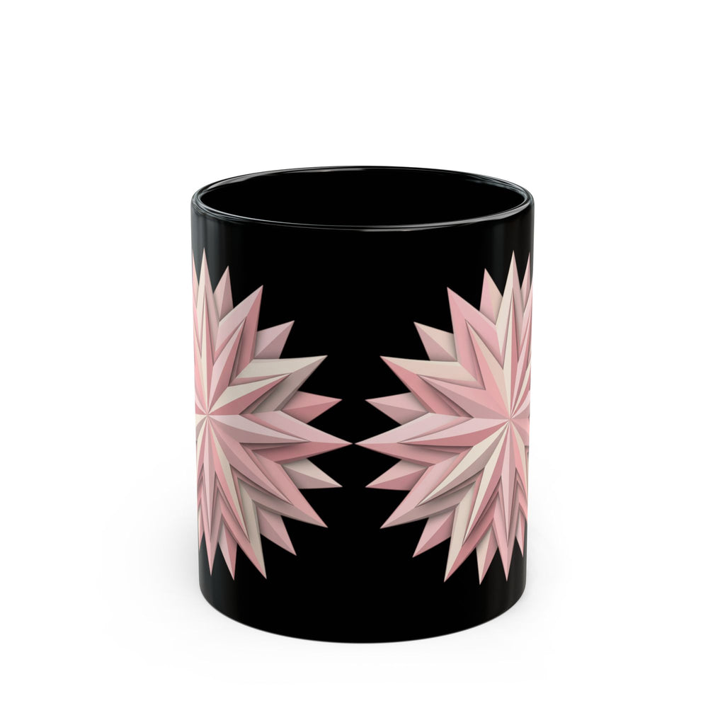 Pink Geometric Star Mug — Black Ceramic Coffee Cup (11oz & 15oz)