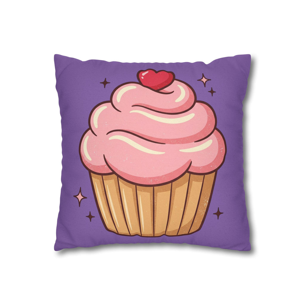 Pink Cupcake Spun Polyester Square Pillowcase- Light Purple
