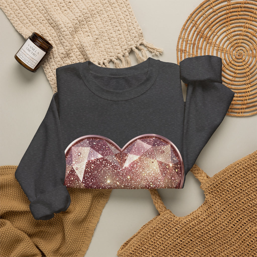 Glitter Gem Heart Sweatshirt — Sparkling Pink Heart Crewneck