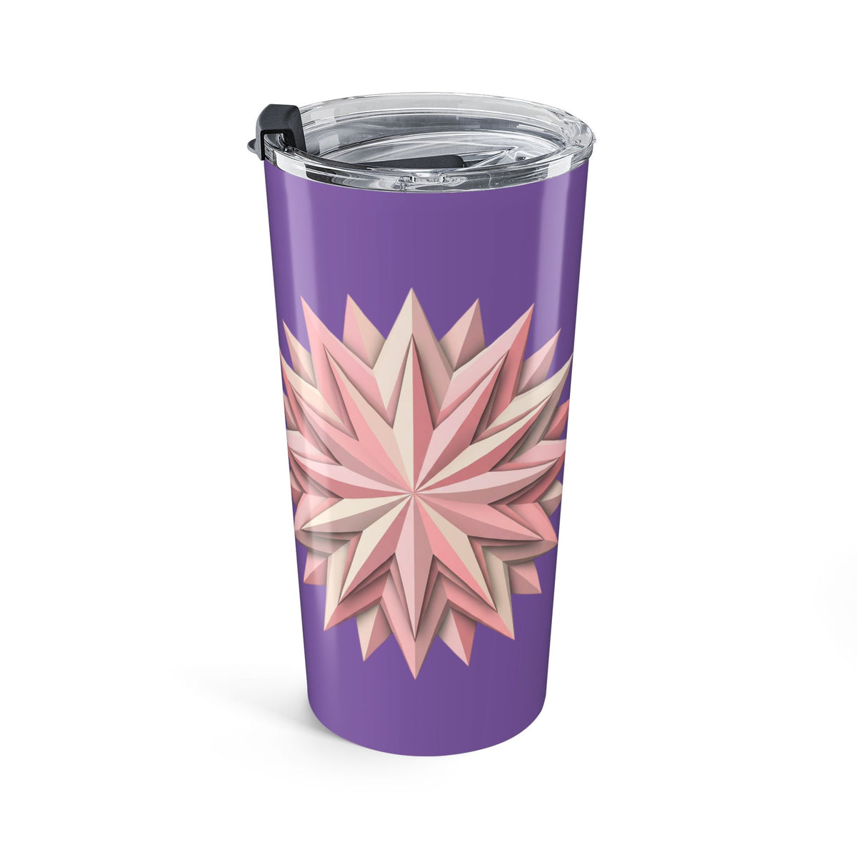 20oz Floral Star Tumbler – Pink Geometric Flower on Light Purple