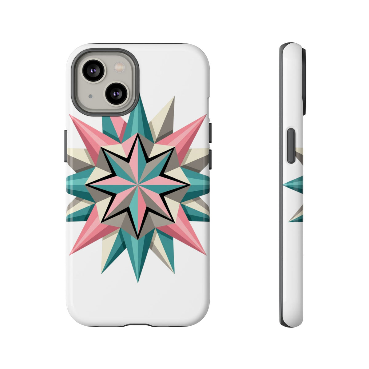 Geometric Star Tough Phone Case – Pink Teal Compass Design
