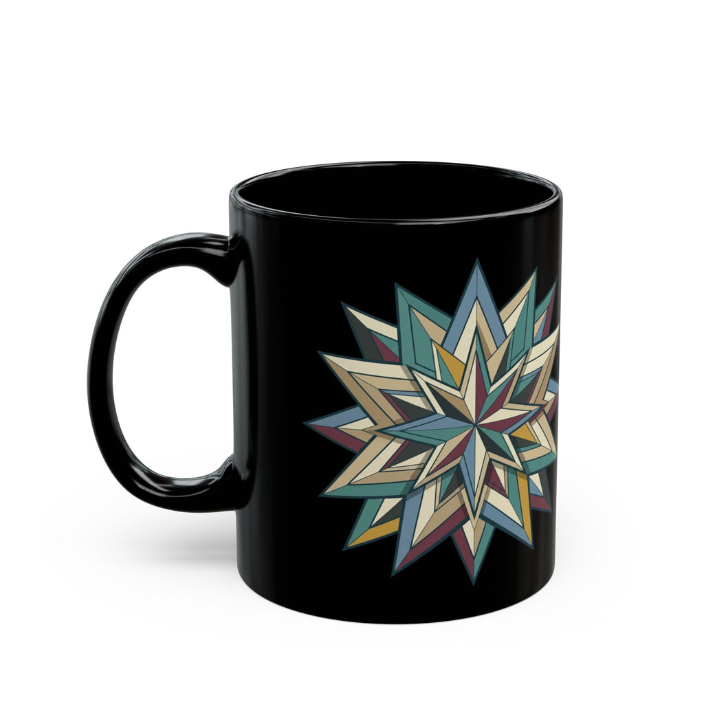 Geometric Starburst Black Ceramic Mug — 11oz & 15oz