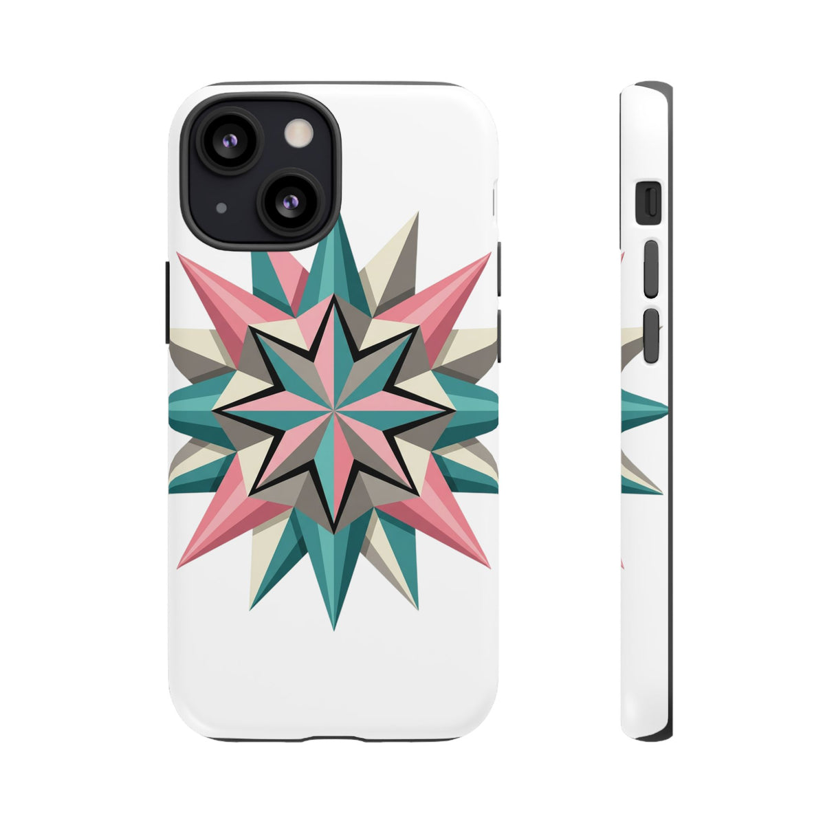 Geometric Star Tough Phone Case – Pink Teal Compass Design