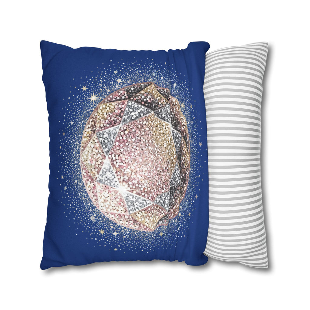 Glittery Navy Spun Polyester Square Pillowcase