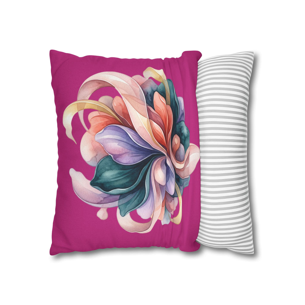Floral Whirl Decorative Pillowcase — Pink Abstract Bloom Square Cushion Cover
