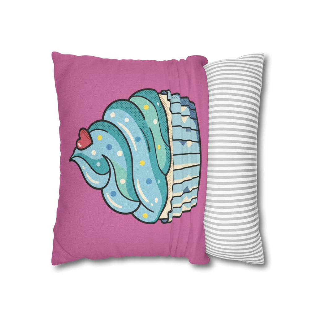 Cupcake Pillowcase — Cute Blue Frosting Decorative Throw Pillow- Light Pink