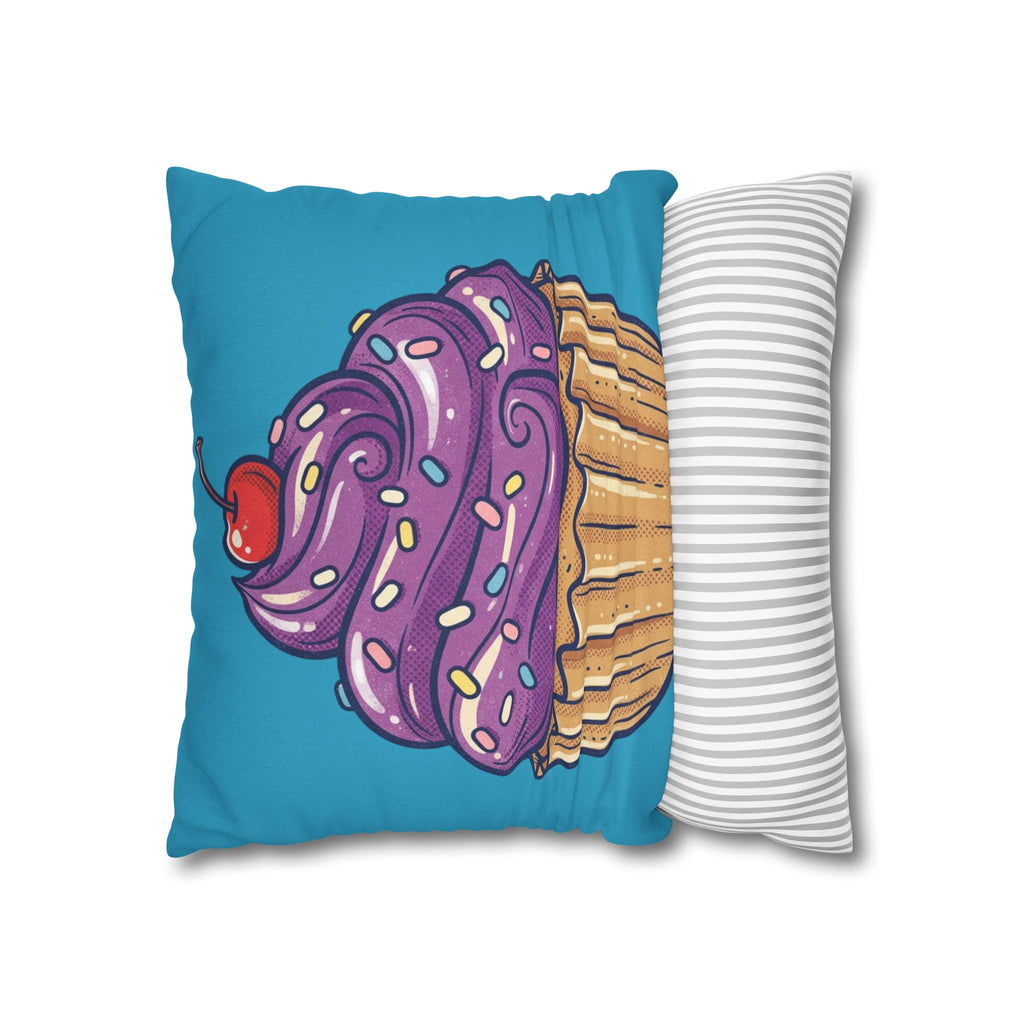 Cupcake Pillowcase — Cute Purple Frosting Decorative Throw Pillow- Turquoise