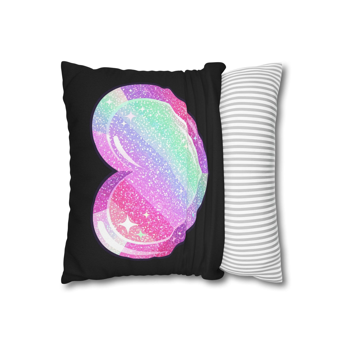 Pastel Glitter Heart Pillowcase Spun Polyester Square Pillowcase- Black