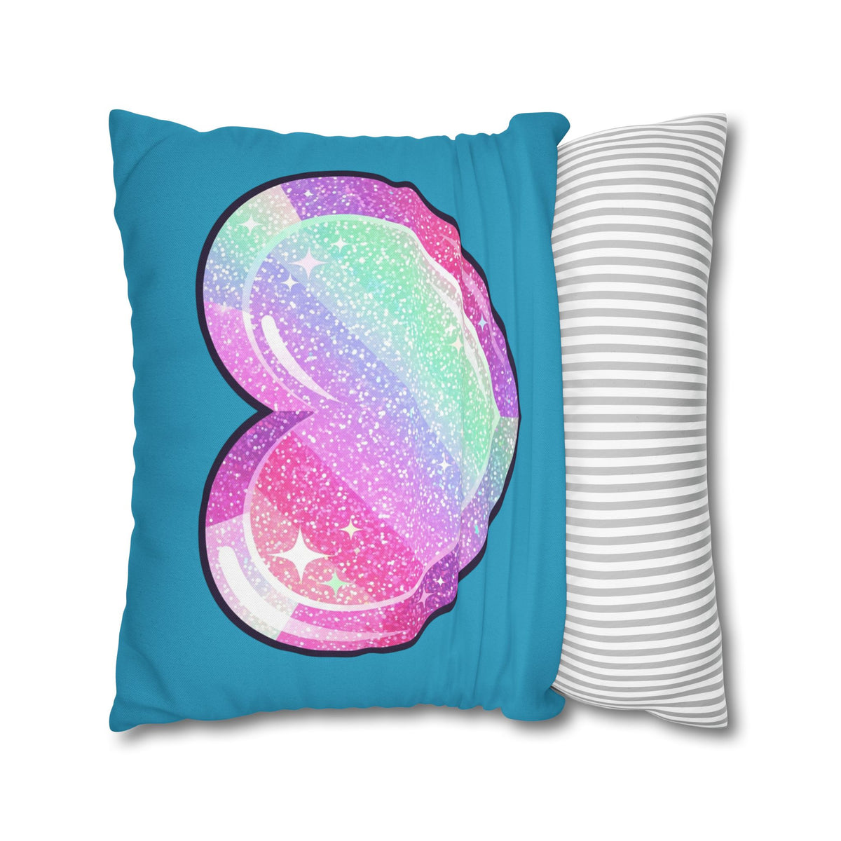 Pastel Glitter Heart Pillowcase Spun Polyester Square Pillowcase- Turquoise
