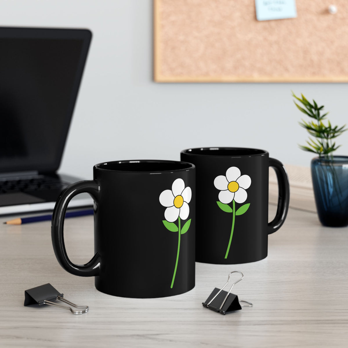 Black Daisy Mug — Cute Minimal Flower Coffee Cup (11oz & 15oz)