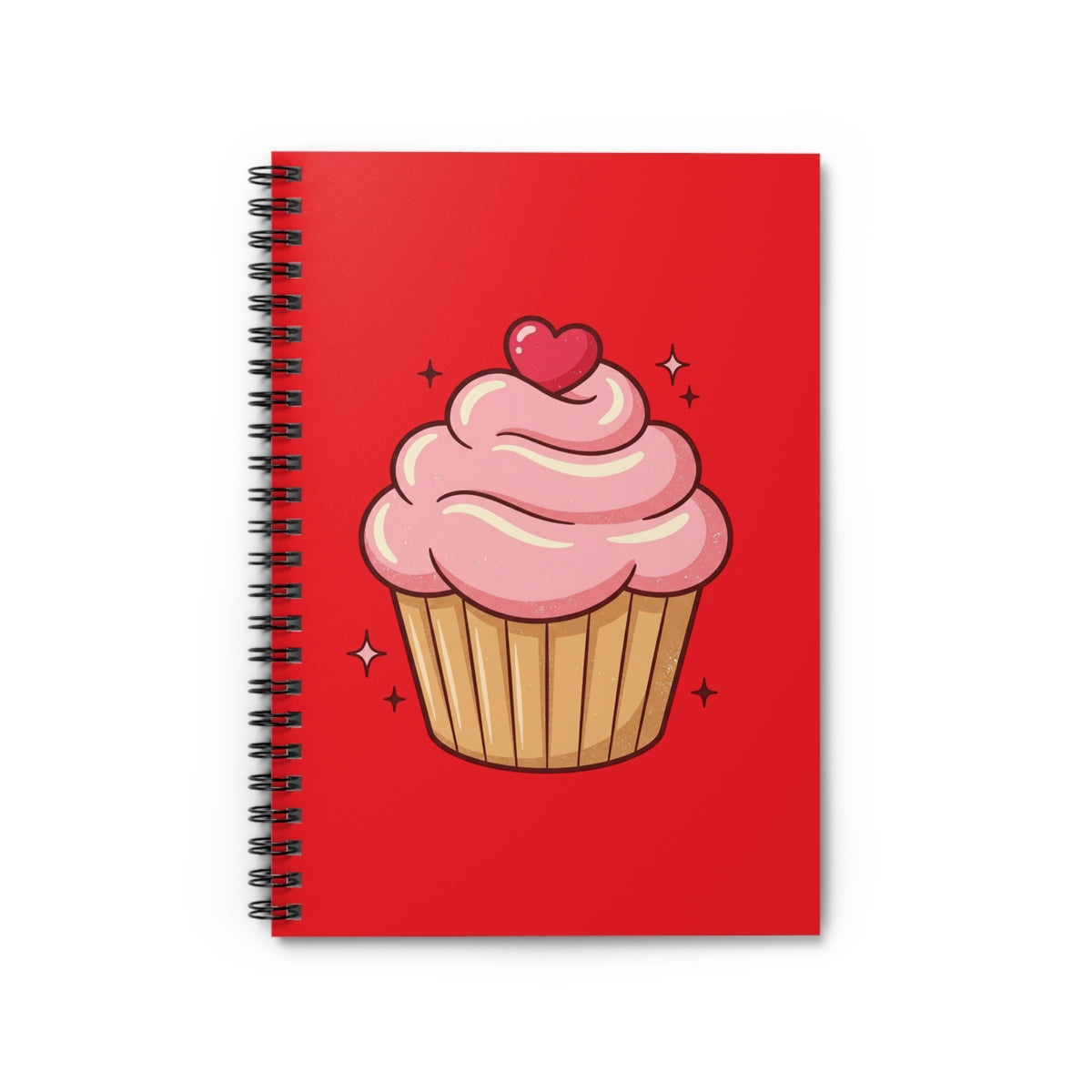 Pink Cupcake Spiral Notebook - Ruled Line- Red