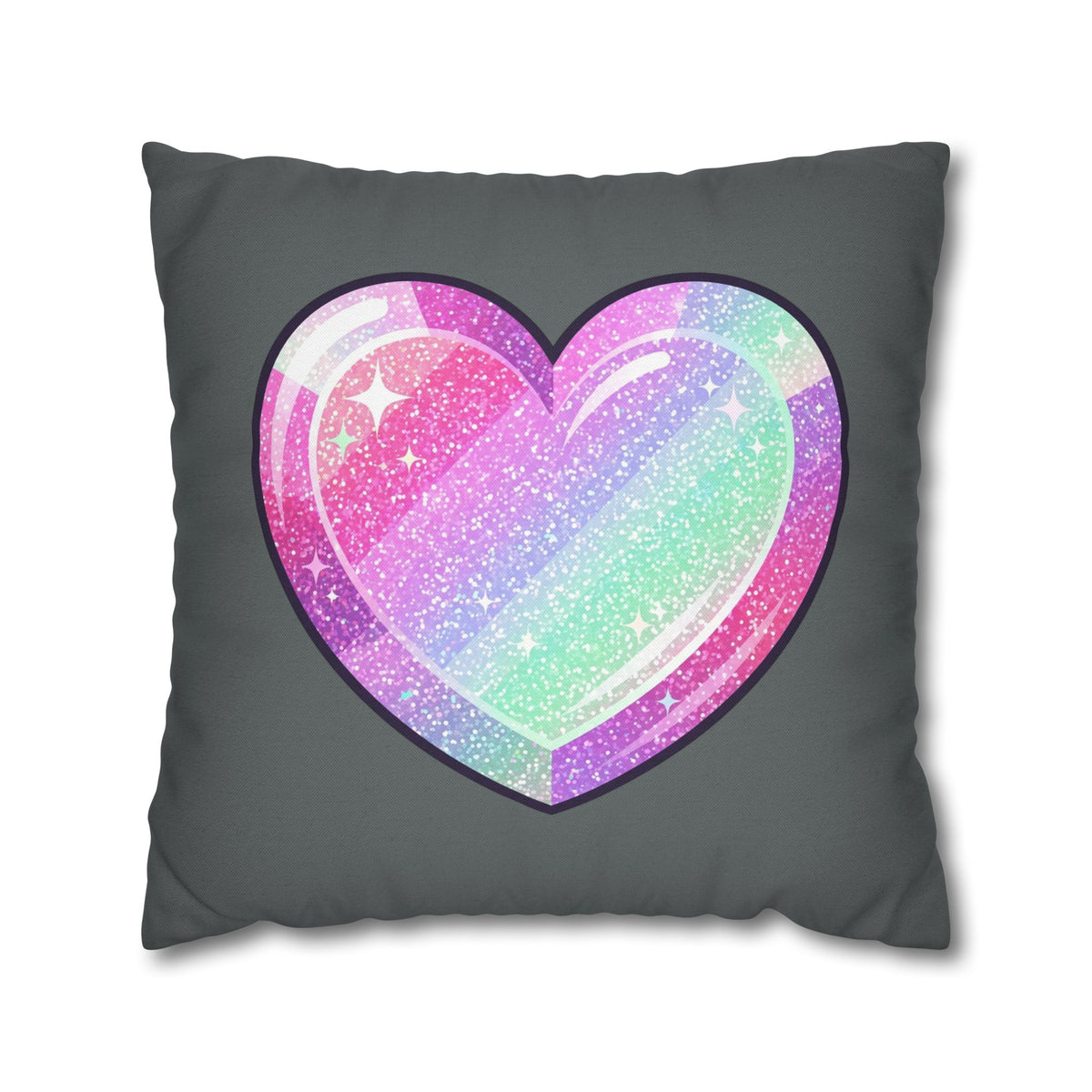 Pastel Glitter Heart Pillowcase Spun Polyester Square Pillowcase- Dark Grey