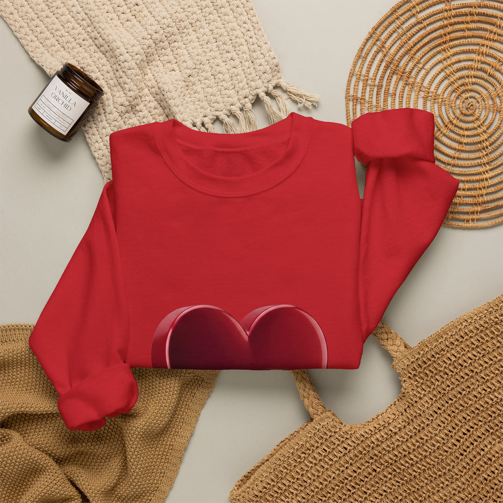 Heart Graphic Sweatshirt — Minimal 3D Red Heart Crewneck for Valentine’s & Everyday Wear