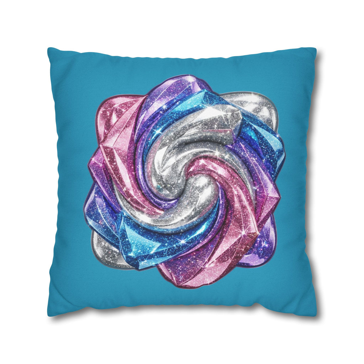 3D Glitter Design Turquoise Spun Polyester Square Pillowcase