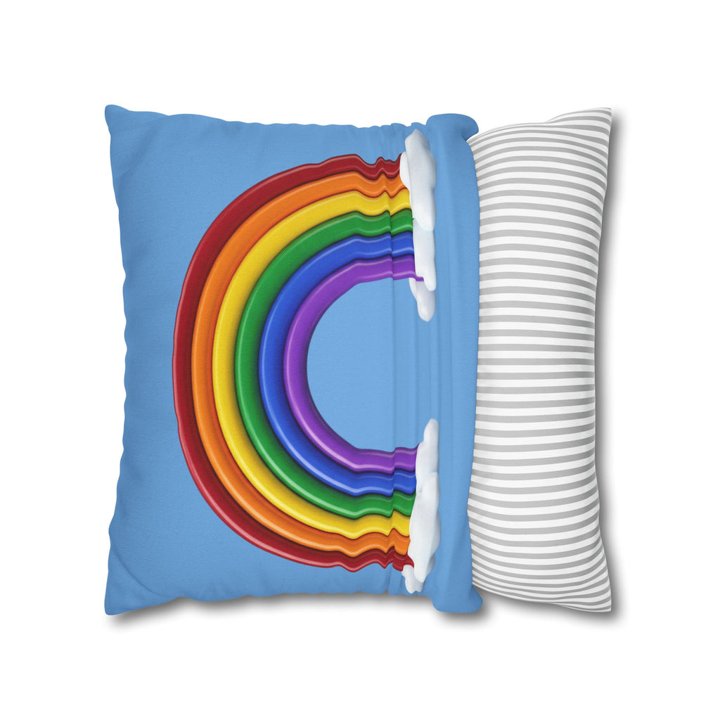 Rainbow Light Blue Spun Polyester Square Pillowcase