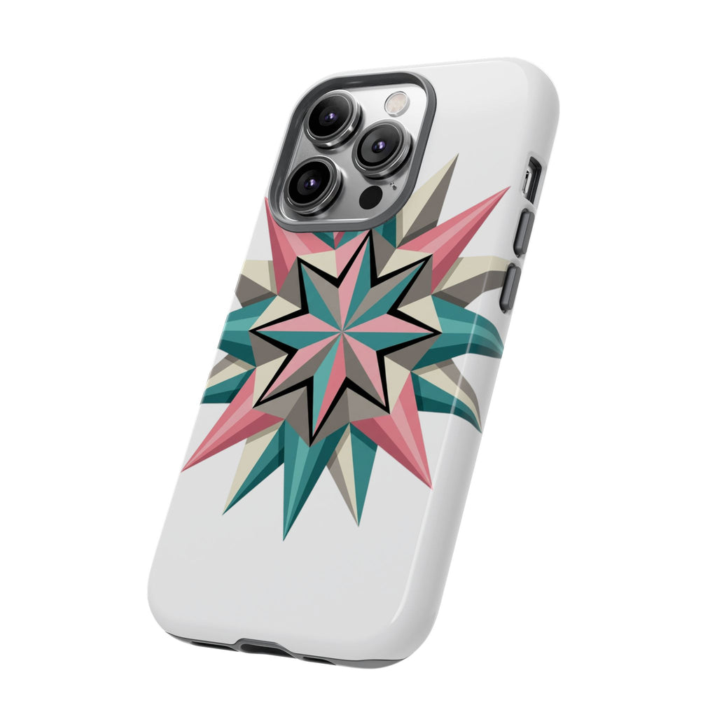 Geometric Star Tough Phone Case – Pink Teal Compass Design