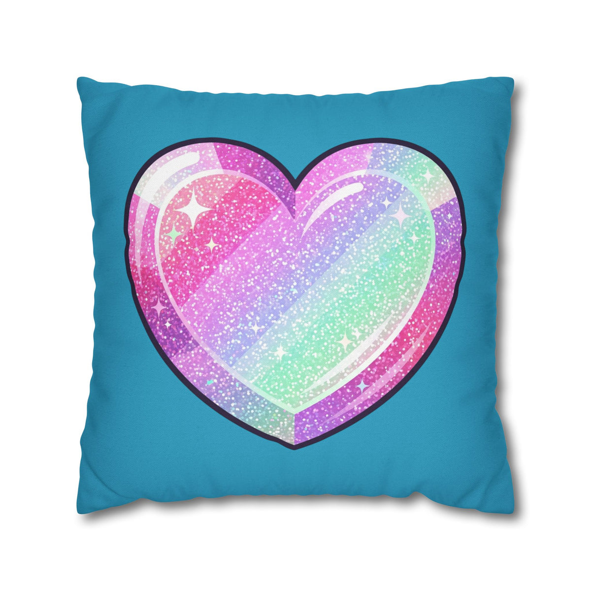 Pastel Glitter Heart Pillowcase Spun Polyester Square Pillowcase- Turquoise