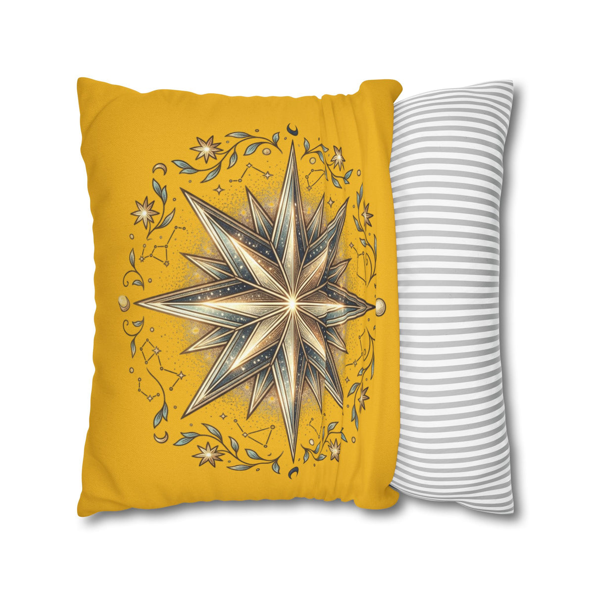 Star Print Yellow Spun Polyester Square Pillowcase