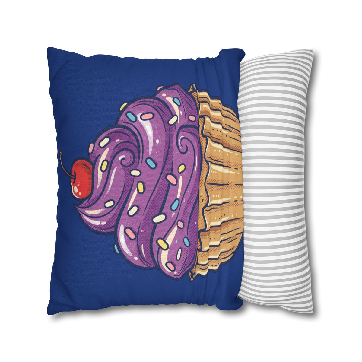 Cupcake Decor Pillowcase — Purple Frosting Dessert Throw Pillow Cover- Navy