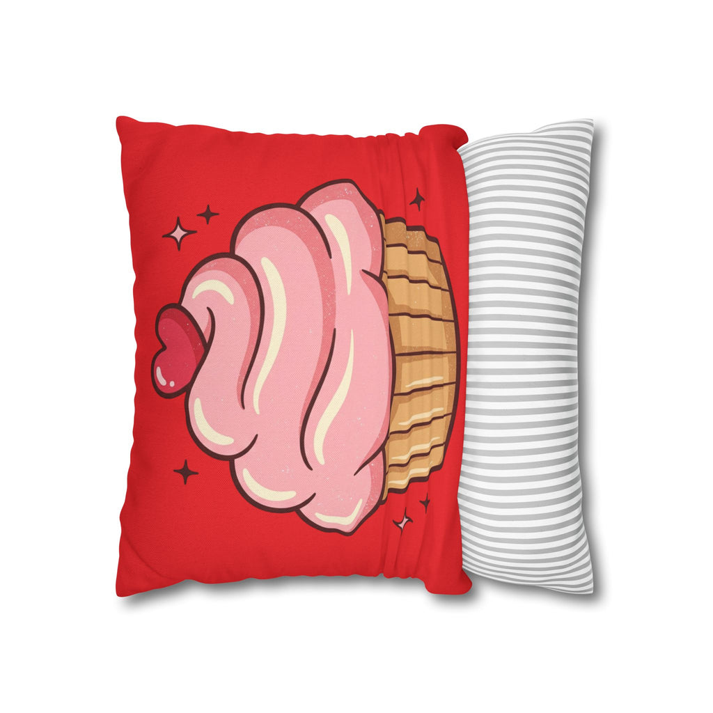 Pink Cupcake Spun Polyester Square Pillowcase- Red