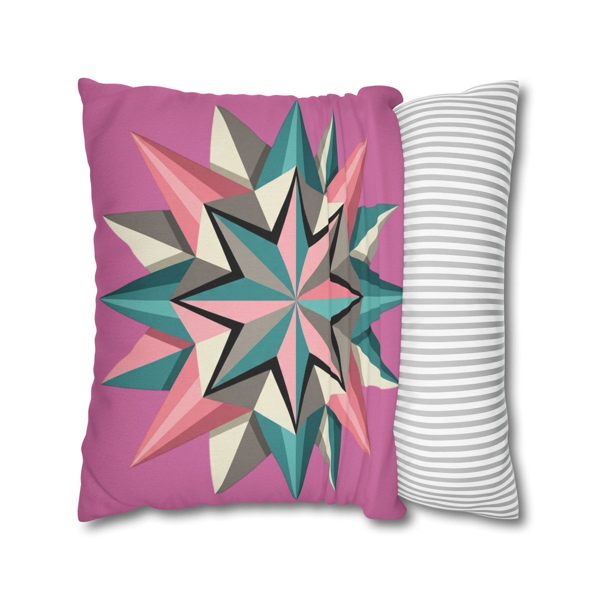 Pink Geometric Star Throw Pillowcase – Modern Kaleidoscope Accent