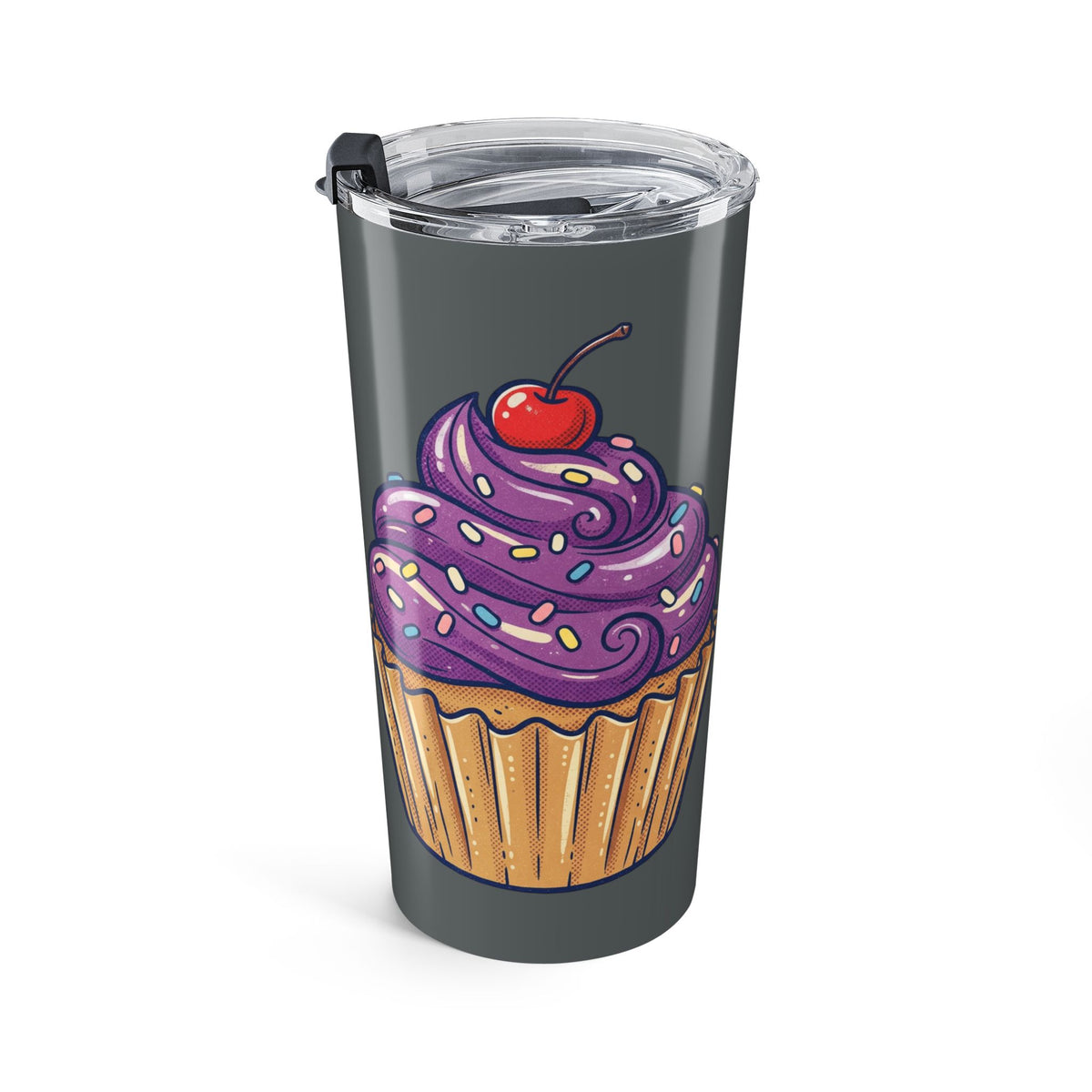 20oz Cupcake Tumbler Dark Grey — Purple Frosting Insulated Travel Cup