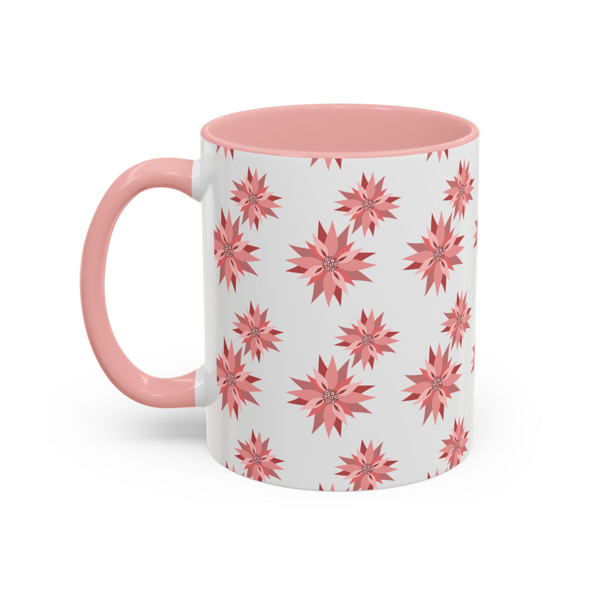 Pink Geometric Floral Accent Coffee Mug — 11/15oz