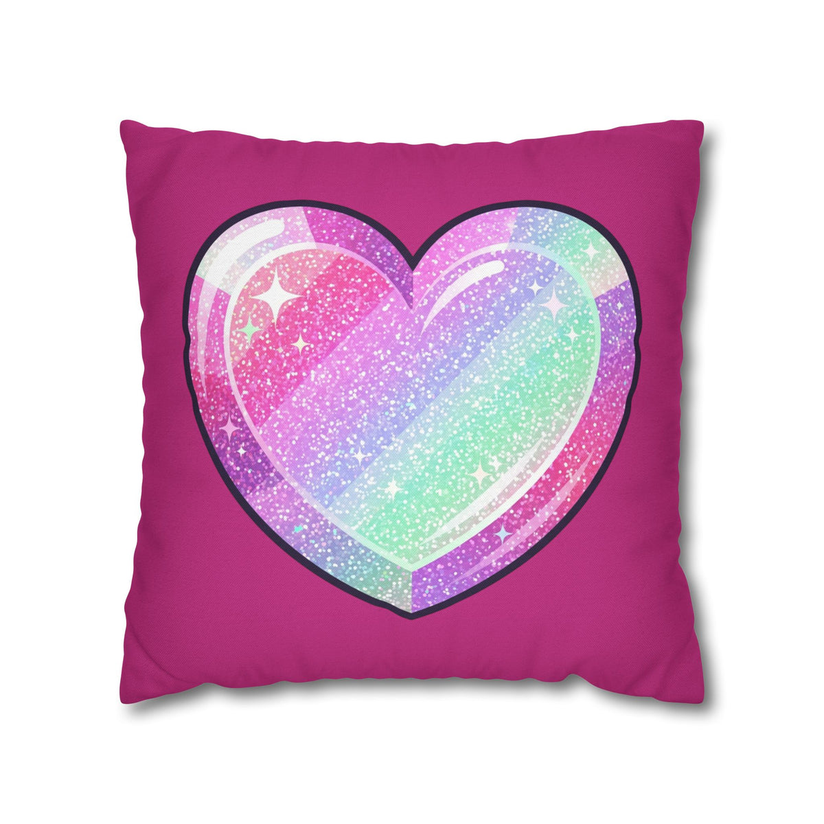 Pastel Glitter Heart Pillowcase Spun Polyester Square Pillowcase- Magenta