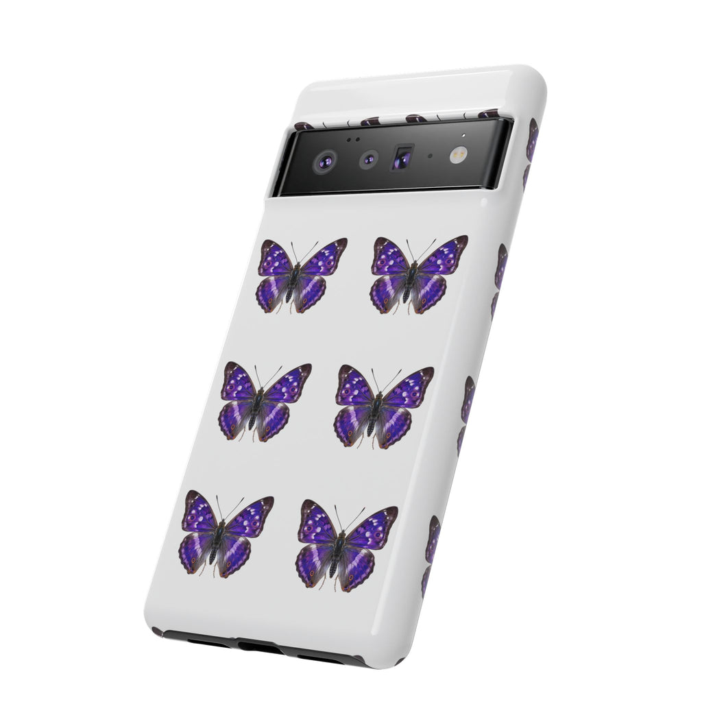 Purple Butterfly Tough Phone Case — Durable Protective iPhone Case with Repeating Butterfly Pattern