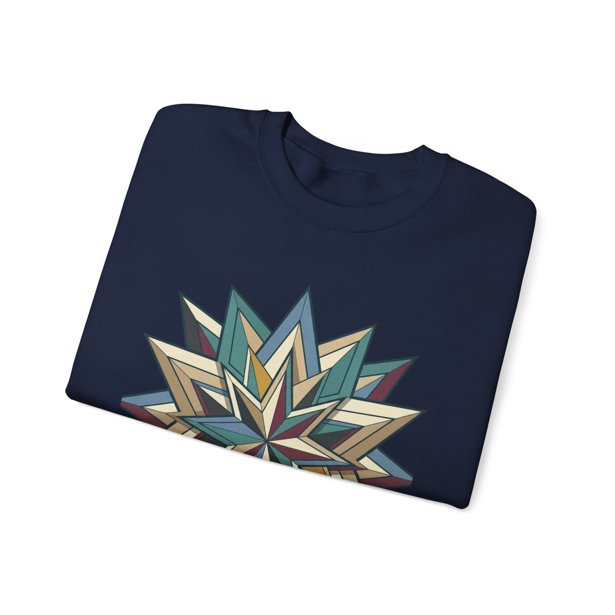 Crewneck Sweatshirt — Geometric Starburst Mandala Design