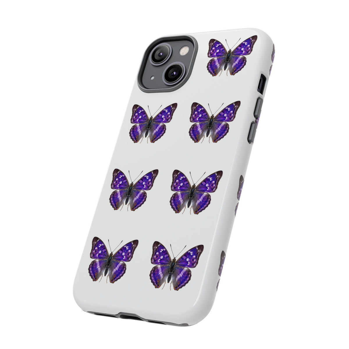 Purple Butterfly Tough Phone Case — Durable Protective iPhone Case with Repeating Butterfly Pattern