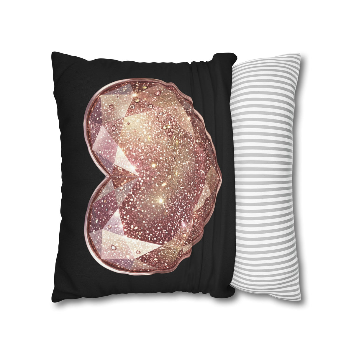 Glitter Rose Gold Crystal Heart Pillowcase- Black