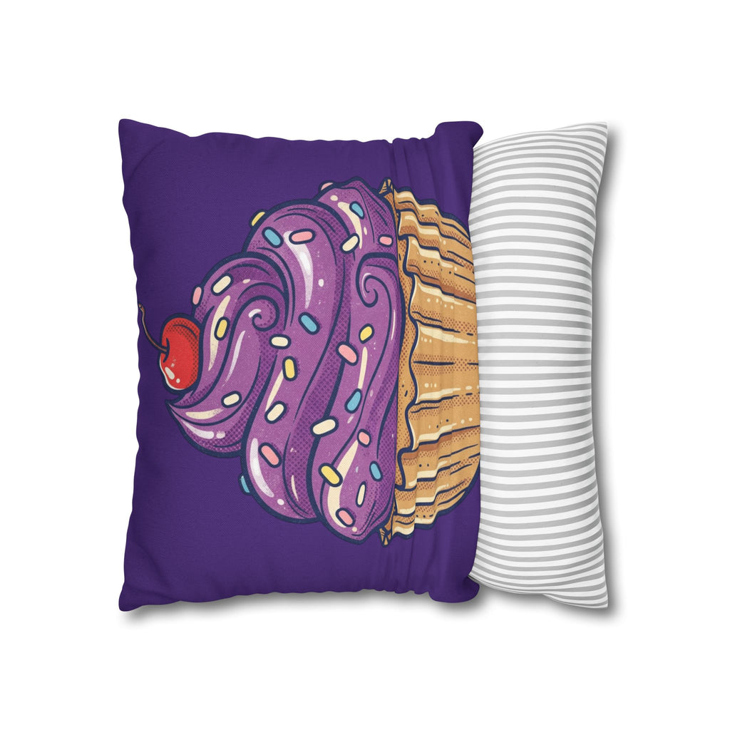 Purple Cupcake Decorative Pillowcase — Cute Dessert Throw Pillow Cover- Dark Purple