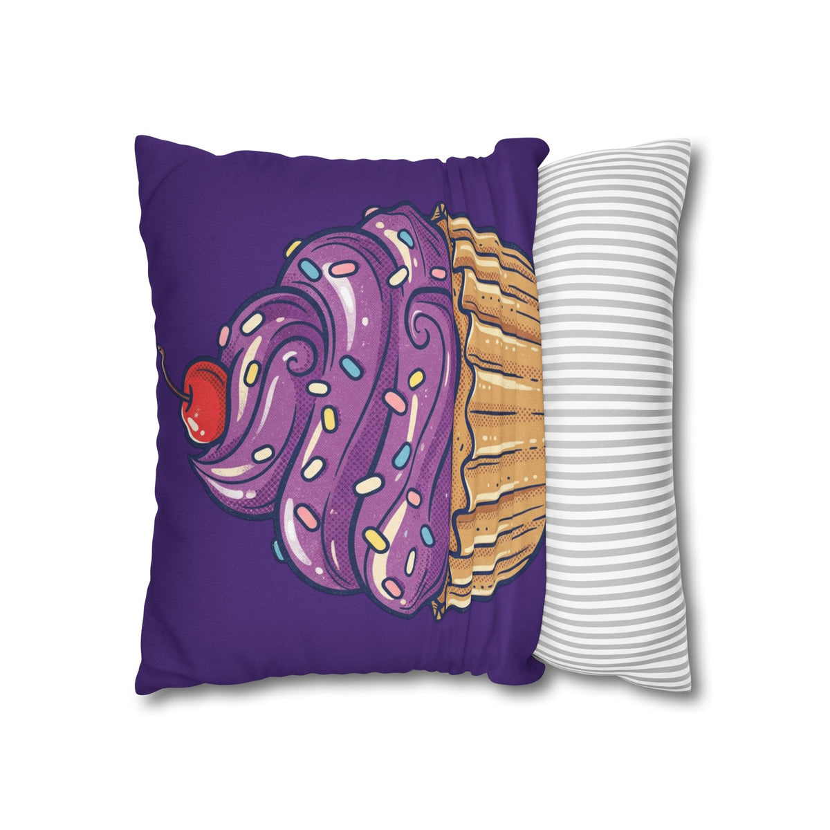 Purple Cupcake Decorative Pillowcase — Cute Dessert Throw Pillow Cover- Dark Purple