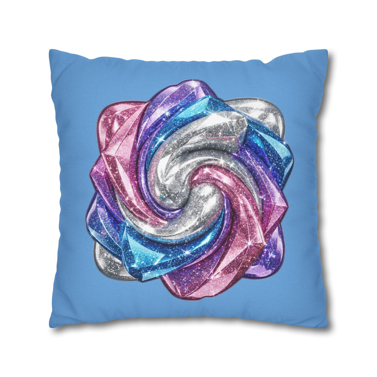 3D Glitter Design Light Blue Spun Polyester Square Pillowcase