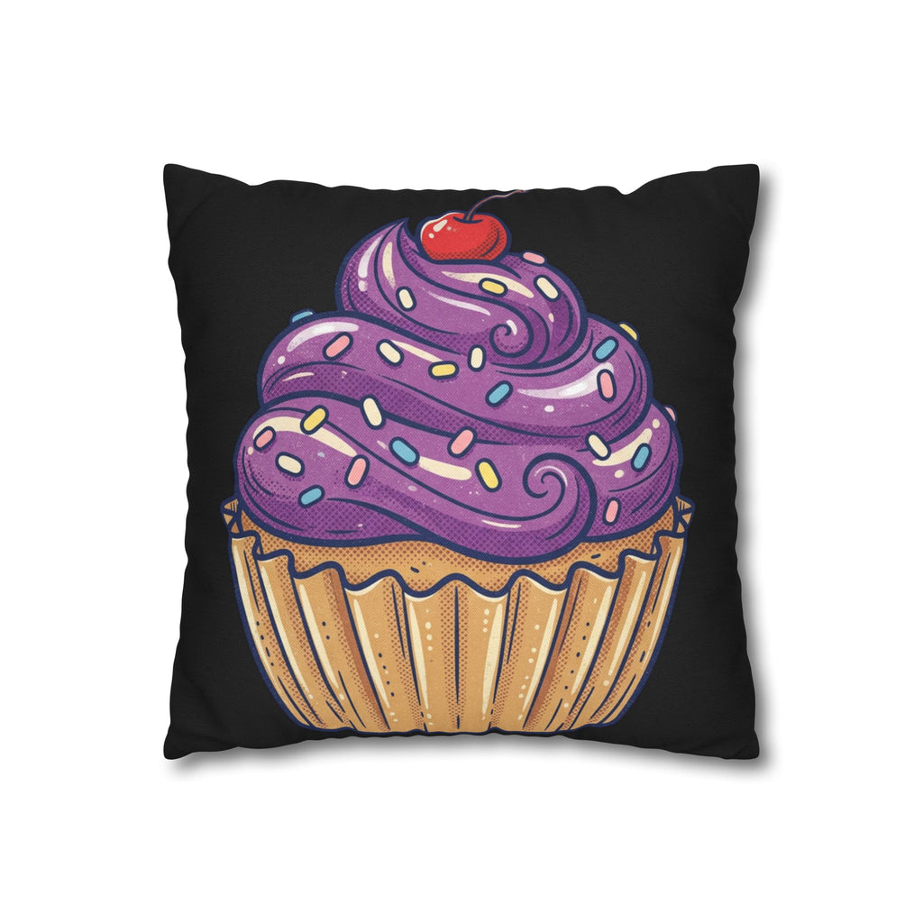 Cupcake Art Pillowcase — Purple Frosting Decorative Throw Pillowcase- Black