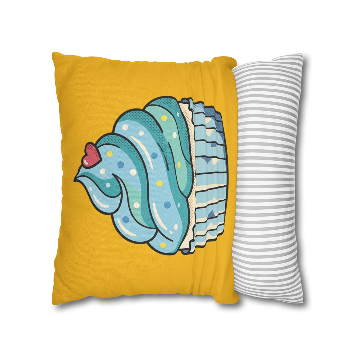 Cute Blue Cupcake Decorative Pillowcase — Whimsical Dessert Accent for Kids’ Rooms & Bakeries- Yellow