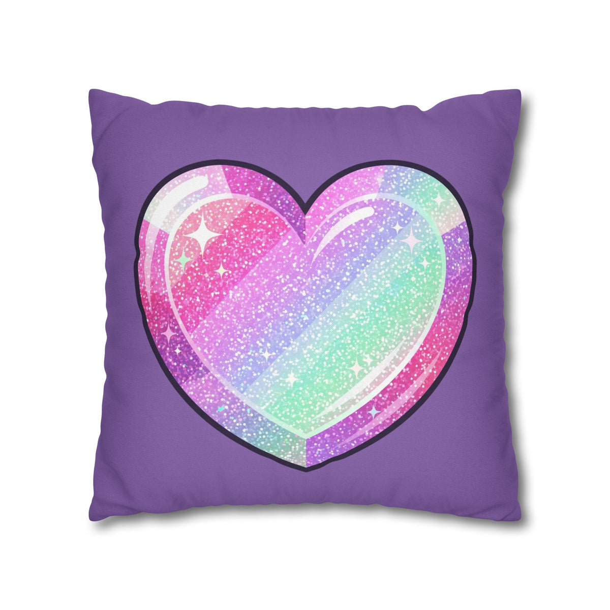 Pastel Glitter Heart Pillowcase Spun Polyester Square Pillowcase- Light Purple