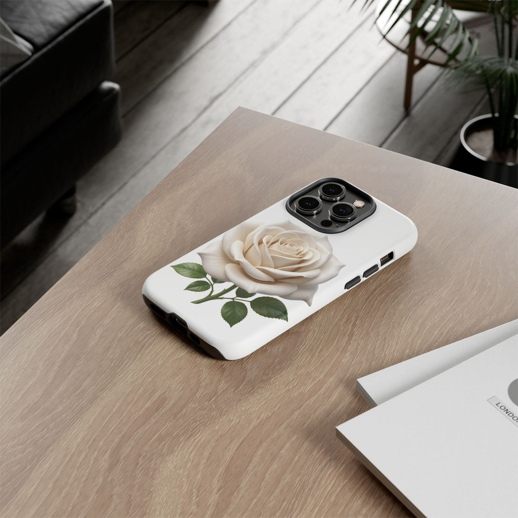 White Rose Tough Phone Case – Elegant Floral Protective Cover
